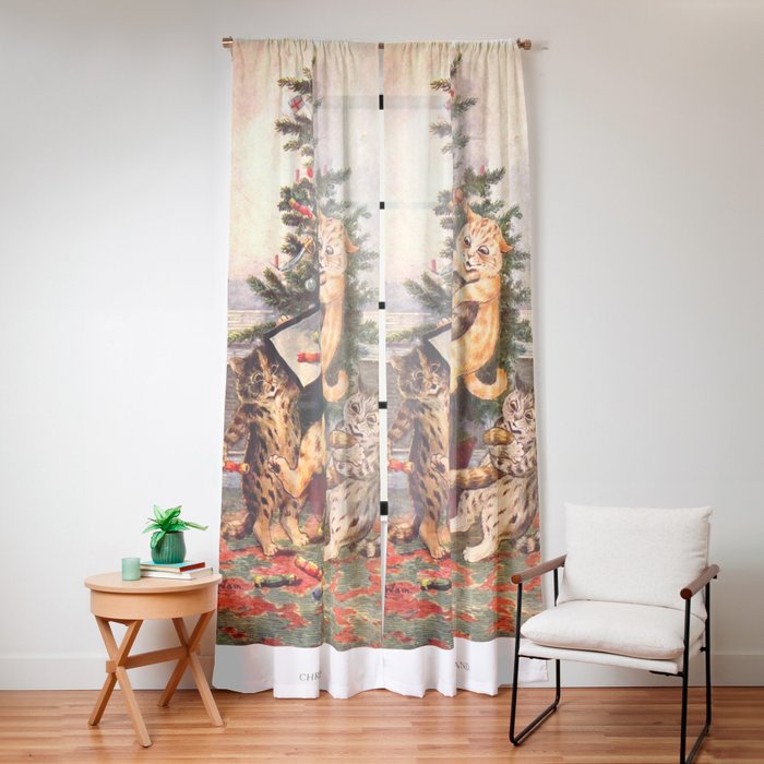 Christmas Time In Catland' Louis Wain Vintage Cat Window Curtain