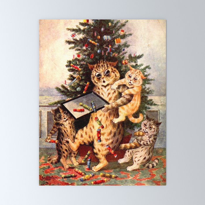 Christmas Time In Catland' Louis Wain Vintage Cat Mini Art Print