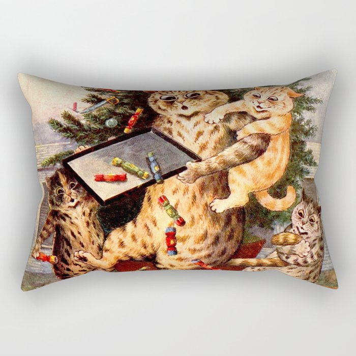 Christmas Time In Catland' Louis Wain Vintage Cat Rectangular Pillow