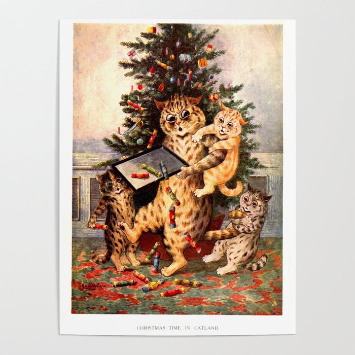 Christmas Time In Catland' Louis Wain Vintage Cat Poster