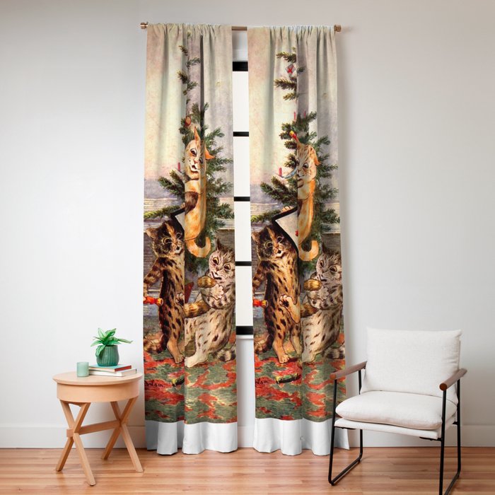 Christmas Time In Catland' Louis Wain Vintage Cat Window Curtain