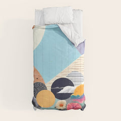 A Fantastic Journey, Graphic Collage Eclectic, Cutout Pop Art Contemporary, Snow Mountain Winter Textures Patterns, Geometric Digital Comforter