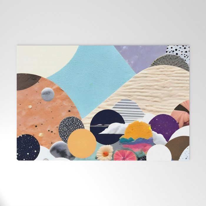 A Fantastic Journey, Graphic Collage Eclectic, Cutout Pop Art Contemporary, Snow Mountain Winter Textures Patterns, Geometric Digital Welcome Mat
