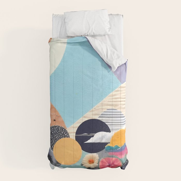 A Fantastic Journey, Graphic Collage Eclectic, Cutout Pop Art Contemporary, Snow Mountain Winter Textures Patterns, Geometric Digital Comforter