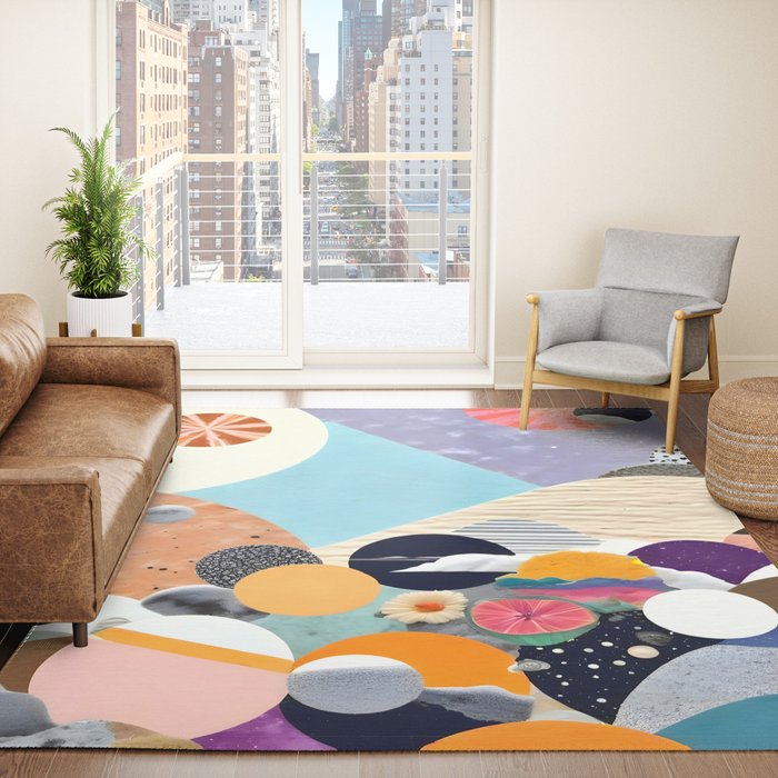 A Fantastic Journey, Graphic Collage Eclectic, Cutout Pop Art Contemporary, Snow Mountain Winter Textures Patterns, Geometric Digital Rug