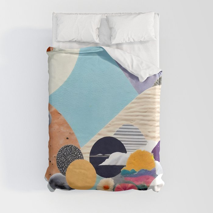 A Fantastic Journey, Graphic Collage Eclectic, Cutout Pop Art Contemporary, Snow Mountain Winter Textures Patterns, Geometric Digital Duvet Cover