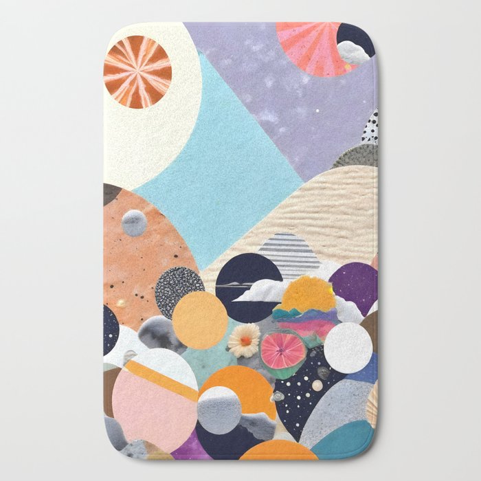 A Fantastic Journey, Graphic Collage Eclectic, Cutout Pop Art Contemporary, Snow Mountain Winter Textures Patterns, Geometric Digital Bath Mat