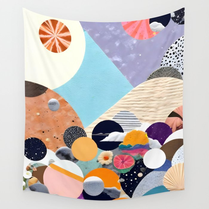 A Fantastic Journey, Graphic Collage Eclectic, Cutout Pop Art Contemporary, Snow Mountain Winter Textures Patterns, Geometric Digital Wall Tapestry