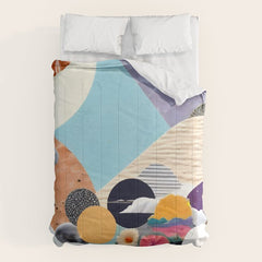 A Fantastic Journey, Graphic Collage Eclectic, Cutout Pop Art Contemporary, Snow Mountain Winter Textures Patterns, Geometric Digital Comforter