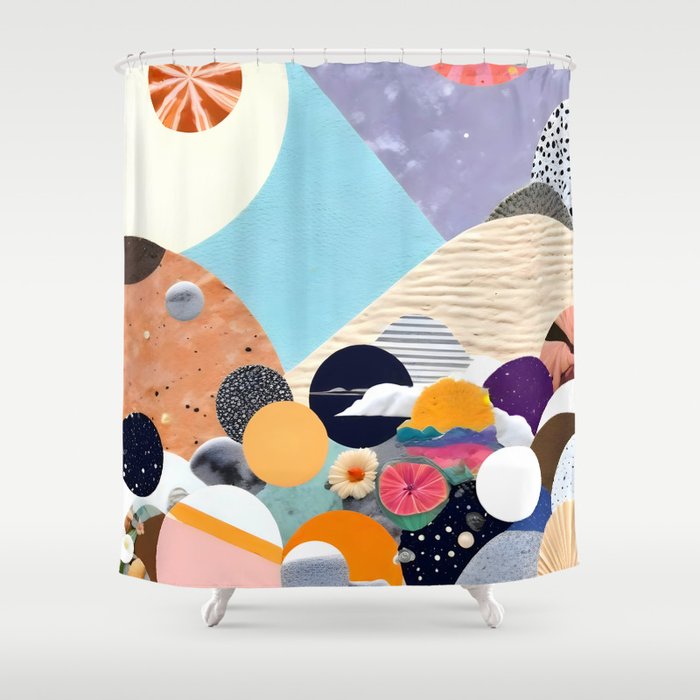 A Fantastic Journey, Graphic Collage Eclectic, Cutout Pop Art Contemporary, Snow Mountain Winter Textures Patterns, Geometric Digital Shower Curtain