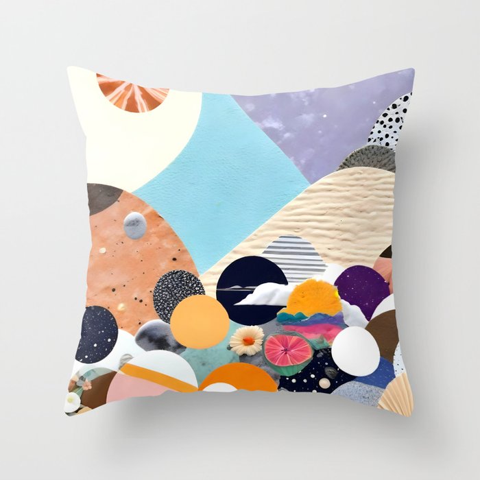 A Fantastic Journey, Graphic Collage Eclectic, Cutout Pop Art Contemporary, Snow Mountain Winter Textures Patterns, Geometric Digital Throw Pillow