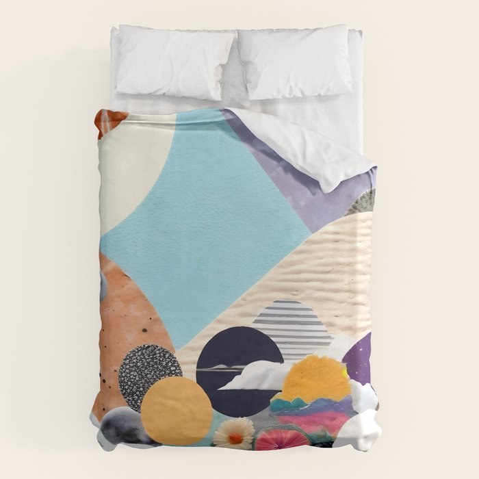 A Fantastic Journey, Graphic Collage Eclectic, Cutout Pop Art Contemporary, Snow Mountain Winter Textures Patterns, Geometric Digital Duvet Cover