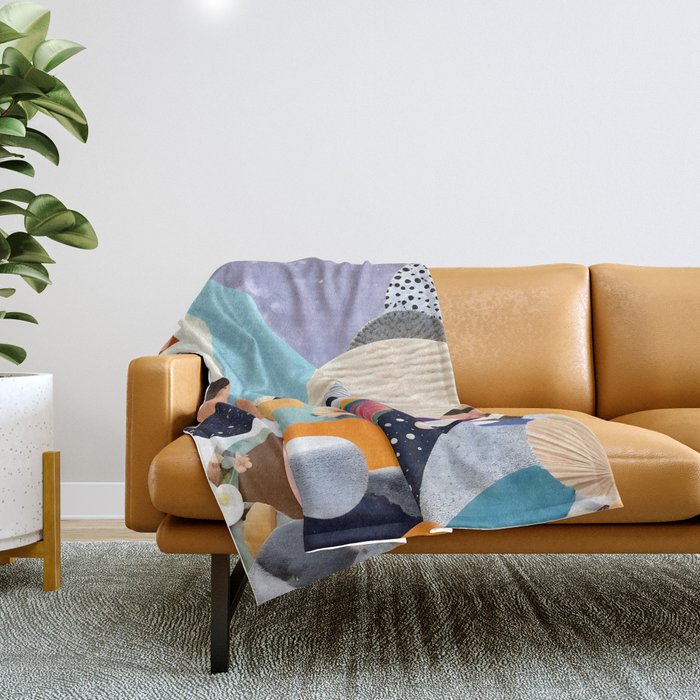 A Fantastic Journey, Graphic Collage Eclectic, Cutout Pop Art Contemporary, Snow Mountain Winter Textures Patterns, Geometric Digital Throw Blanket