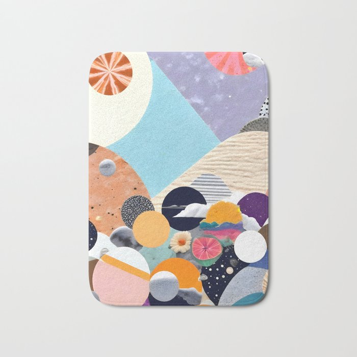 A Fantastic Journey, Graphic Collage Eclectic, Cutout Pop Art Contemporary, Snow Mountain Winter Textures Patterns, Geometric Digital Bath Mat