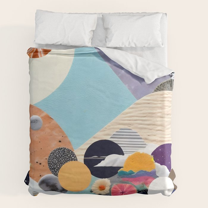 A Fantastic Journey, Graphic Collage Eclectic, Cutout Pop Art Contemporary, Snow Mountain Winter Textures Patterns, Geometric Digital Duvet Cover