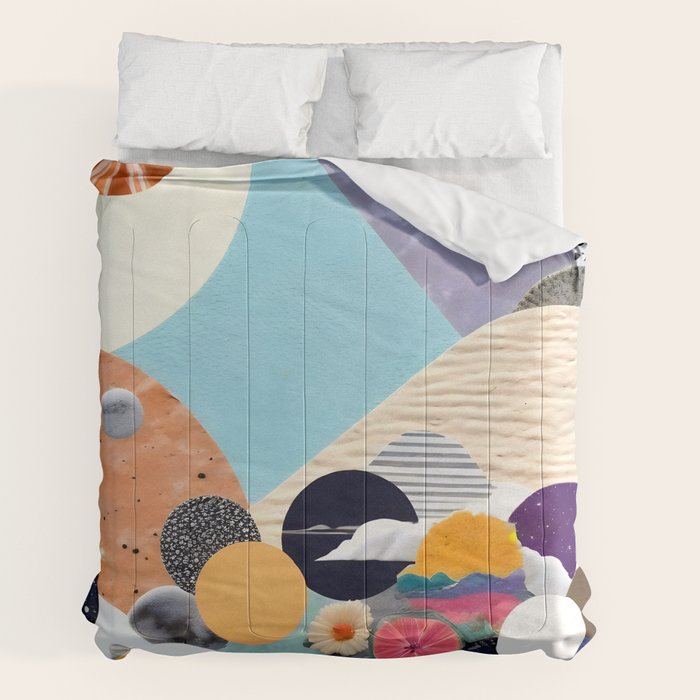 A Fantastic Journey, Graphic Collage Eclectic, Cutout Pop Art Contemporary, Snow Mountain Winter Textures Patterns, Geometric Digital Comforter