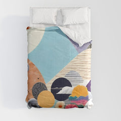 A Fantastic Journey, Graphic Collage Eclectic, Cutout Pop Art Contemporary, Snow Mountain Winter Textures Patterns, Geometric Digital Comforter
