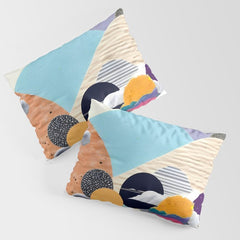 A Fantastic Journey, Graphic Collage Eclectic, Cutout Pop Art Contemporary, Snow Mountain Winter Textures Patterns, Geometric Digital Pillow Sham