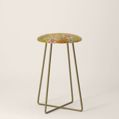 1960s, 1970s Retro Floral in Green, Pink & Orange - Flower Power Stool