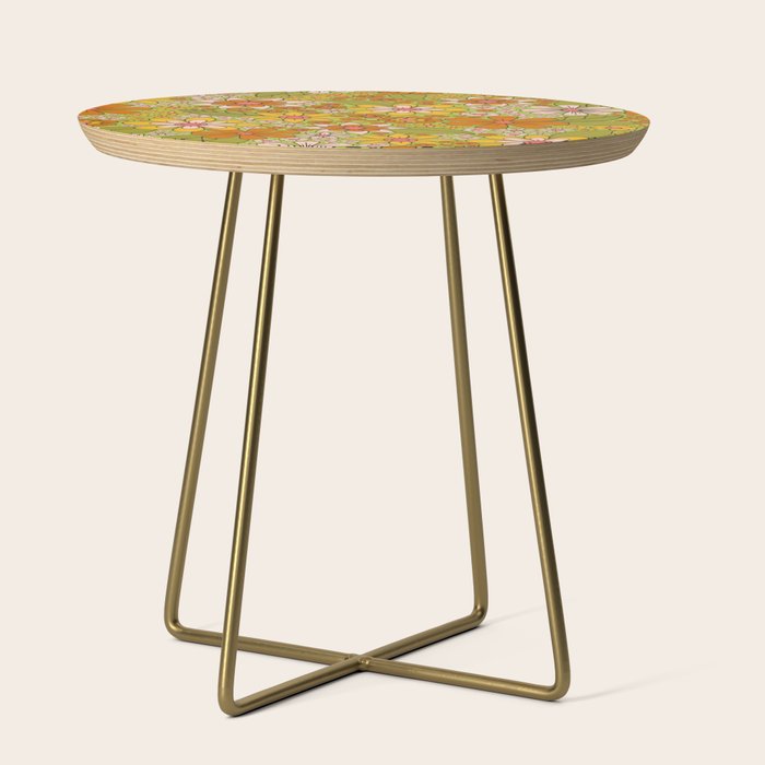 1960s, 1970s Retro Floral in Green, Pink & Orange - Flower Power Side Table