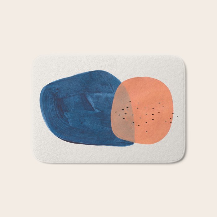 Twins' Minimalist Modern Mid Century Colorful Navy Blue Tan Shapes by Ejaaz Haniff Bath Mat
