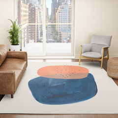 Twins' Minimalist Modern Mid Century Colorful Navy Blue Tan Shapes by Ejaaz Haniff Rug
