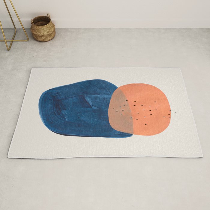 Twins' Minimalist Modern Mid Century Colorful Navy Blue Tan Shapes by Ejaaz Haniff Rug
