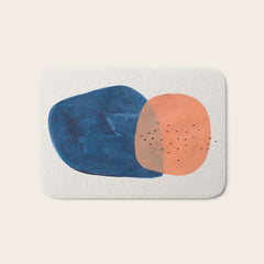 Twins' Minimalist Modern Mid Century Colorful Navy Blue Tan Shapes by Ejaaz Haniff Bath Mat