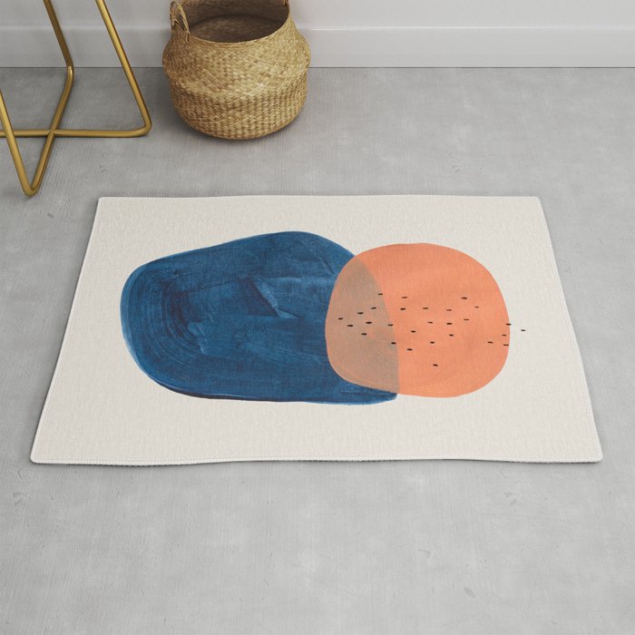 Twins' Minimalist Modern Mid Century Colorful Navy Blue Tan Shapes by Ejaaz Haniff Rug