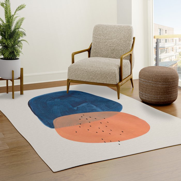 Twins' Minimalist Modern Mid Century Colorful Navy Blue Tan Shapes by Ejaaz Haniff Rug
