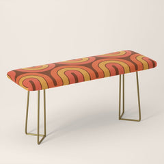 70s Retro Vintage Style Geometric Pattern Autumn Brown Orange and Yellow Bench