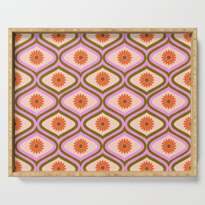 70s Disco Daisy Flower Pattern Serving Tray
