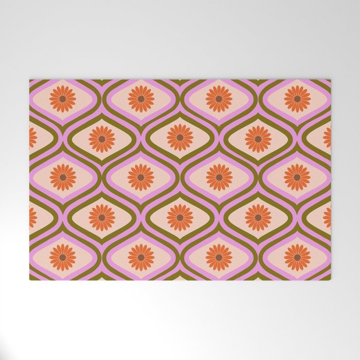 70s Disco Daisy Flower Pattern Welcome Mat