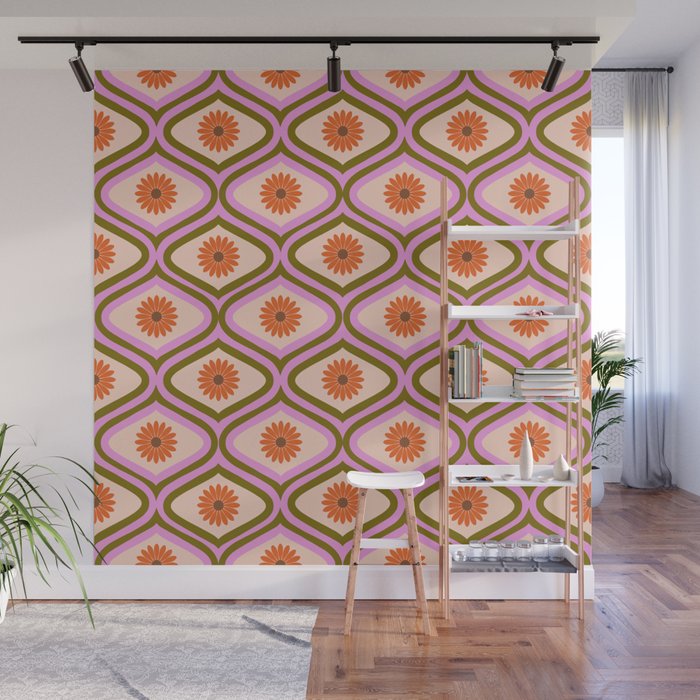 70s Disco Daisy Flower Pattern Wall Mural