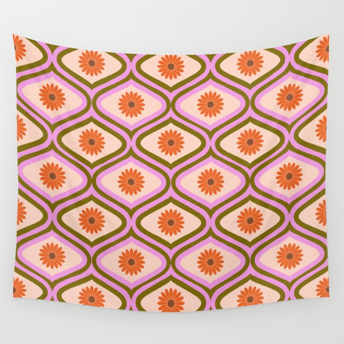 70s Disco Daisy Flower Pattern Wall Tapestry