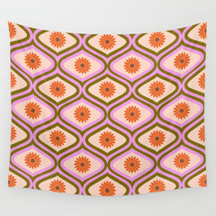70s Disco Daisy Flower Pattern Wall Tapestry