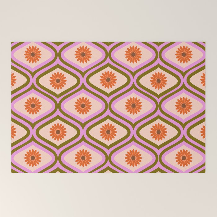 70s Disco Daisy Flower Pattern Welcome Mat