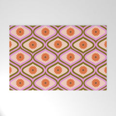 70s Disco Daisy Flower Pattern Welcome Mat
