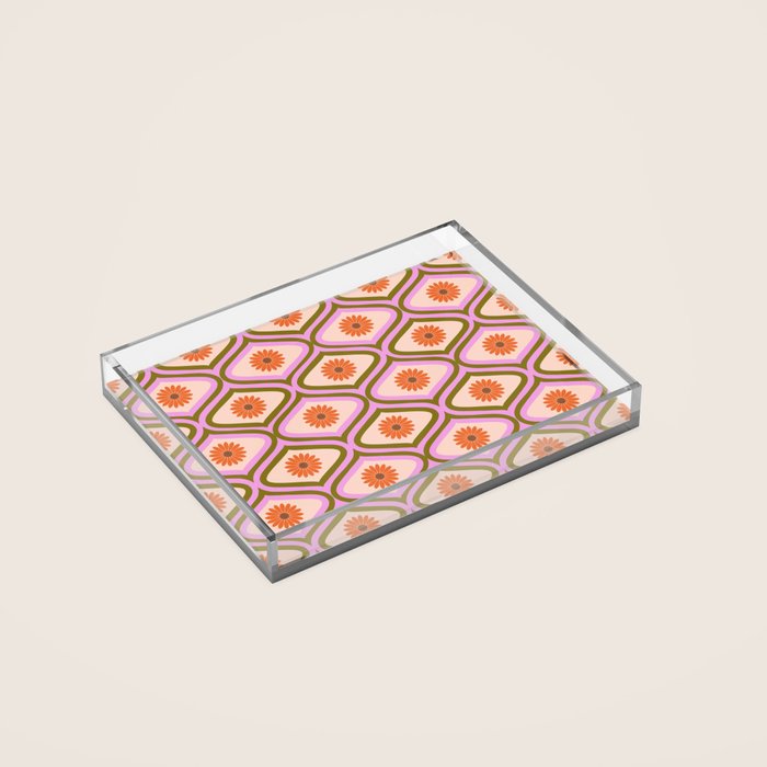 70s Disco Daisy Flower Pattern Acrylic Tray
