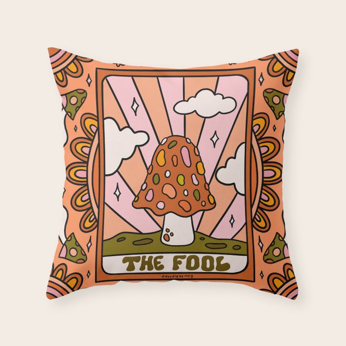 0. The Fool Mushroom Throw Pillow