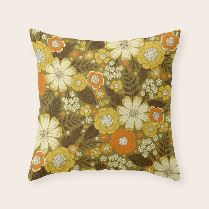 1970s Retro/Vintage Floral Pattern Throw Pillow