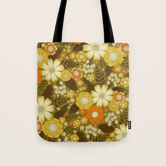 1970s Retro/Vintage Floral Pattern Tote Bag