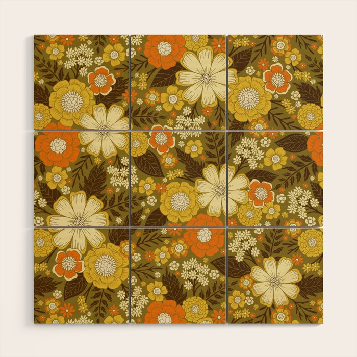 1970s Retro/Vintage Floral Pattern Wood Wall Art