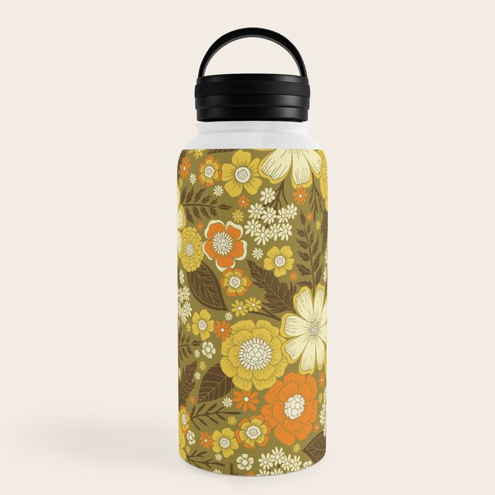 1970s Retro/Vintage Floral Pattern Water Bottle