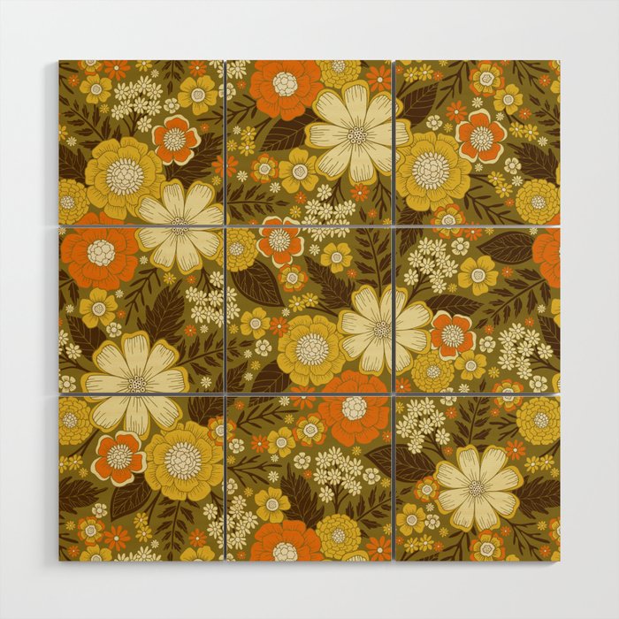 1970s Retro/Vintage Floral Pattern Wood Wall Art