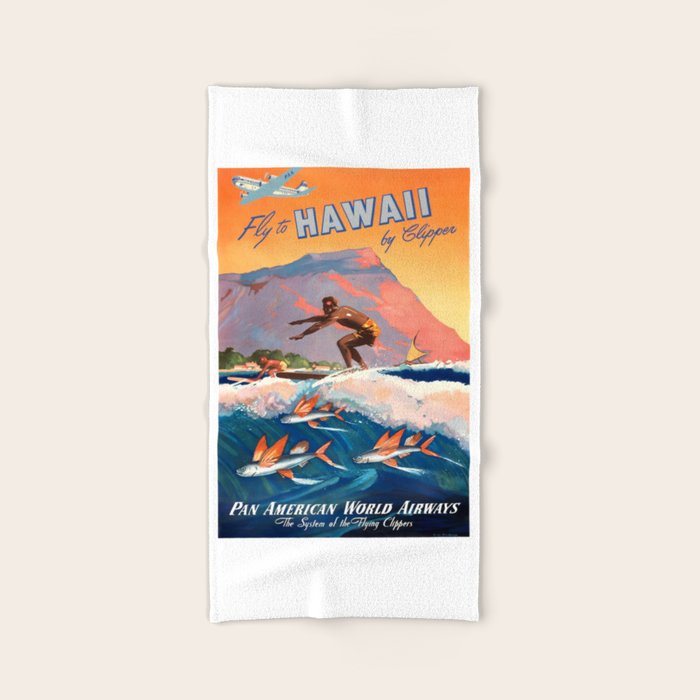 1947 Fly To Hawaii By Clipper Pan American Travel Poster Bath Towel