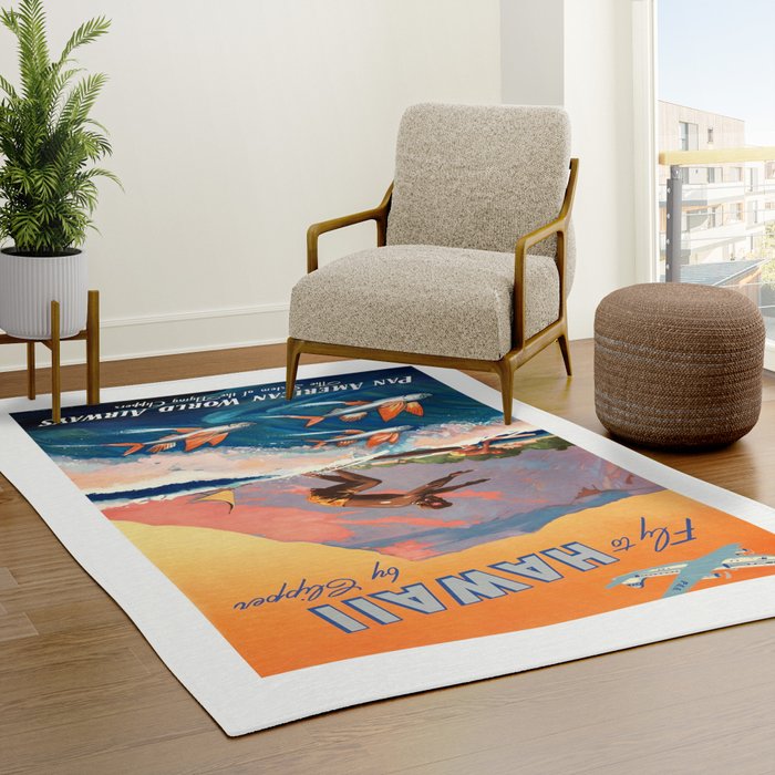 1947 Fly To Hawaii By Clipper Pan American Travel Poster Rug