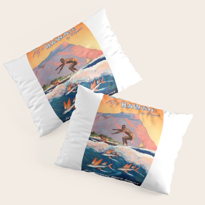1947 Fly To Hawaii By Clipper Pan American Travel Poster Pillow Sham