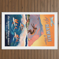 1947 Fly To Hawaii By Clipper Pan American Travel Poster Outdoor Rug