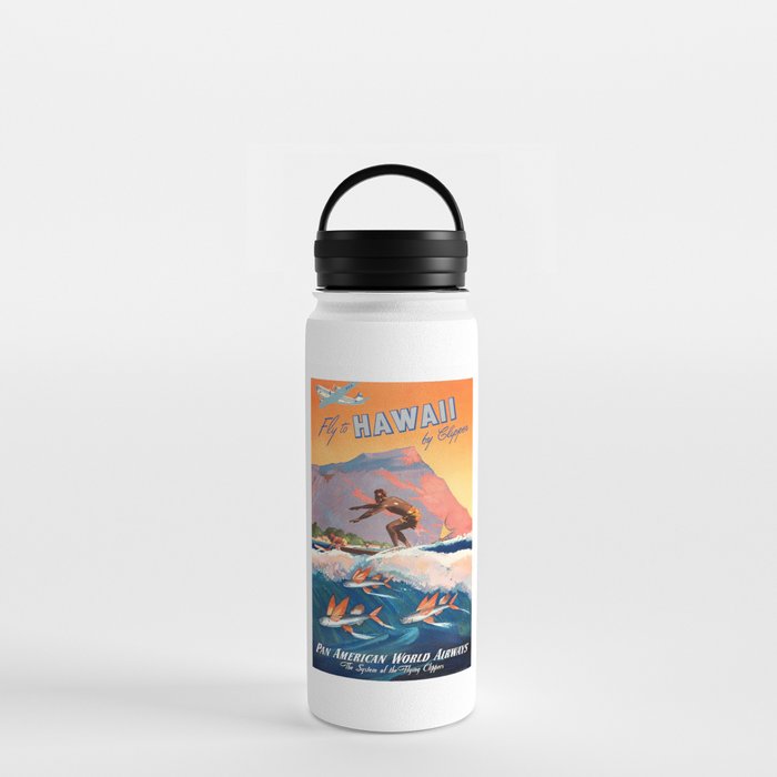 1947 Fly To Hawaii By Clipper Pan American Travel Poster Water Bottle